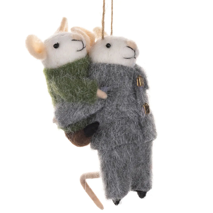 Piggy Back Mice Felt Hanging Christmas Decoration