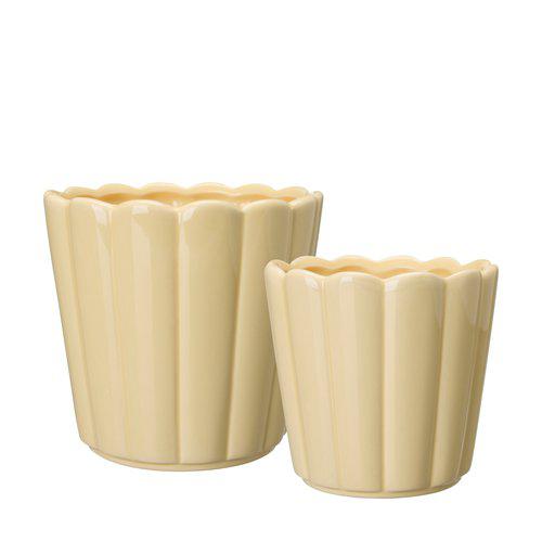 Scalloped Pastel Yellow Ceramic Plant Pots