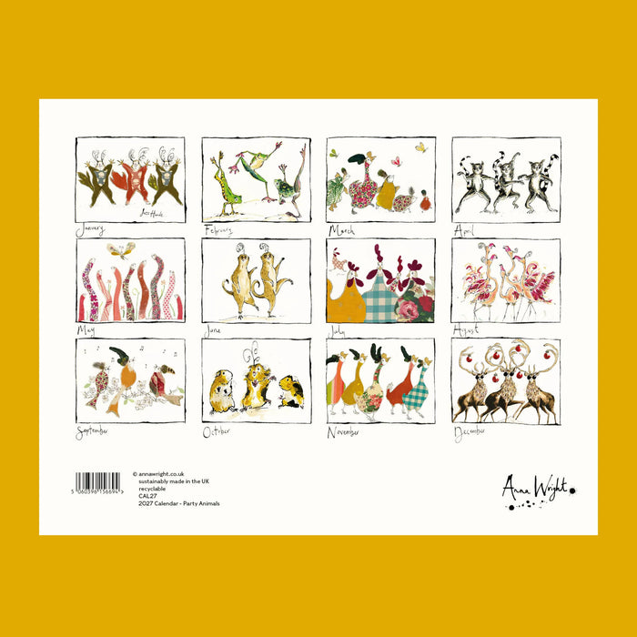Anna Wright 'Party Animals' 2027 Wall Calendar