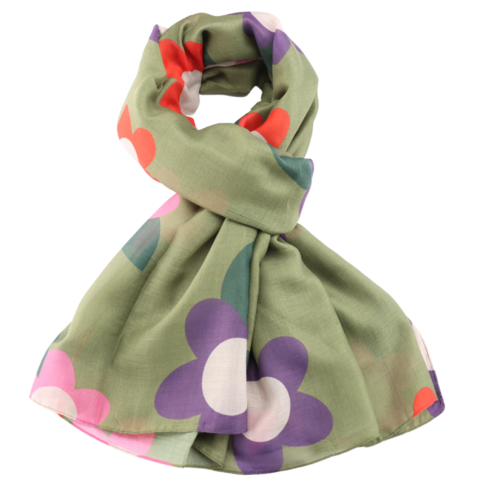 Large Flowers Scarf - Moss