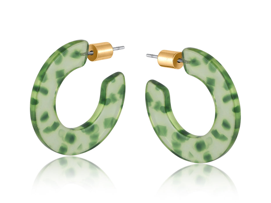 Flat Resin Hoop Earrings in Green Speckle