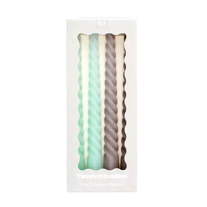 Twisted candles (pack of 4) - Mint green and taupe