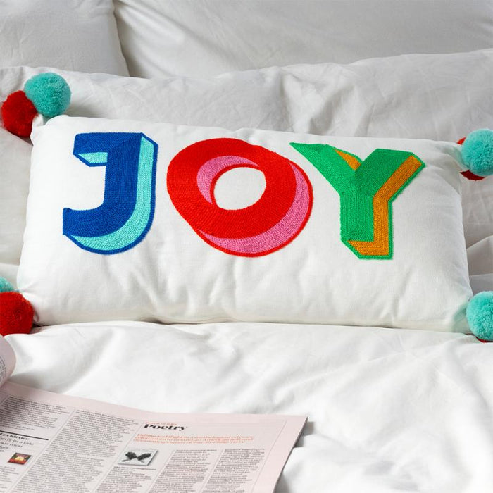 Embroidered Pom Pom Cushion - Joy