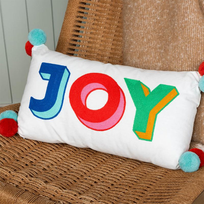 Embroidered Pom Pom Cushion - Joy