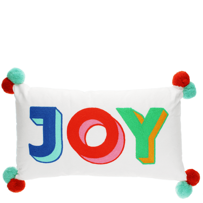 Embroidered Pom Pom Cushion - Joy