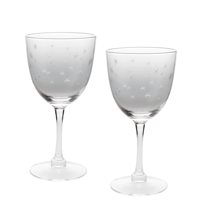 Clear Etched Star Wine Glasses - Boxed Set of 2