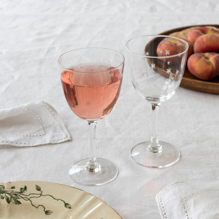 Clear Etched Star Wine Glasses - Boxed Set of 2