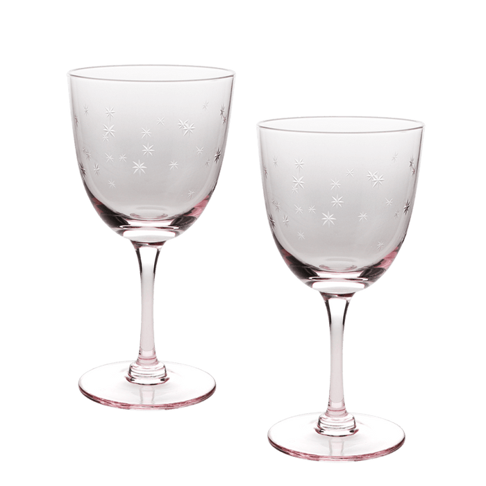 Pink Etched Star Wine Glasses - Boxed Set of 2