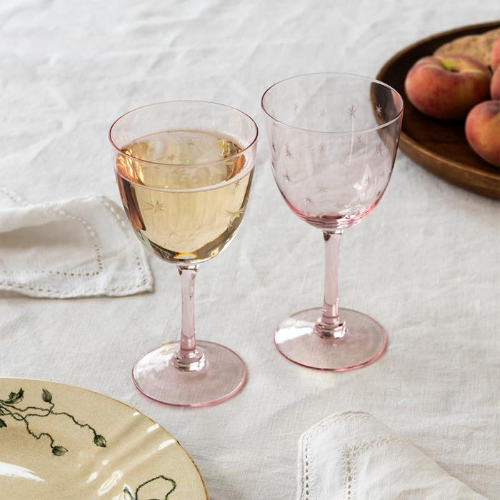 Pink Etched Star Wine Glasses - Boxed Set of 2