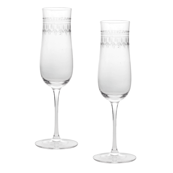 Vintage Etched Champagne Glasses - Boxed Set of 2
