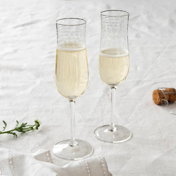 Vintage Etched Champagne Glasses - Boxed Set of 2