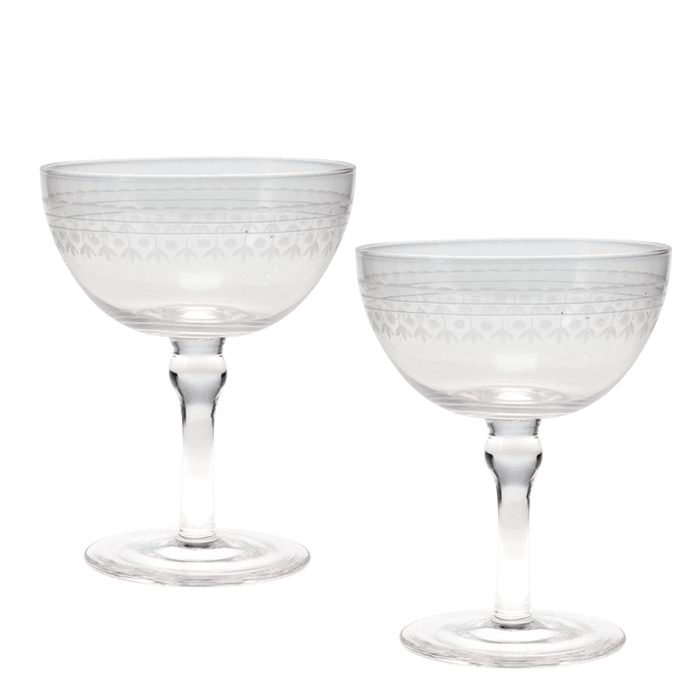 Vintage Etched Coupe Glasses - Boxed Set of 2