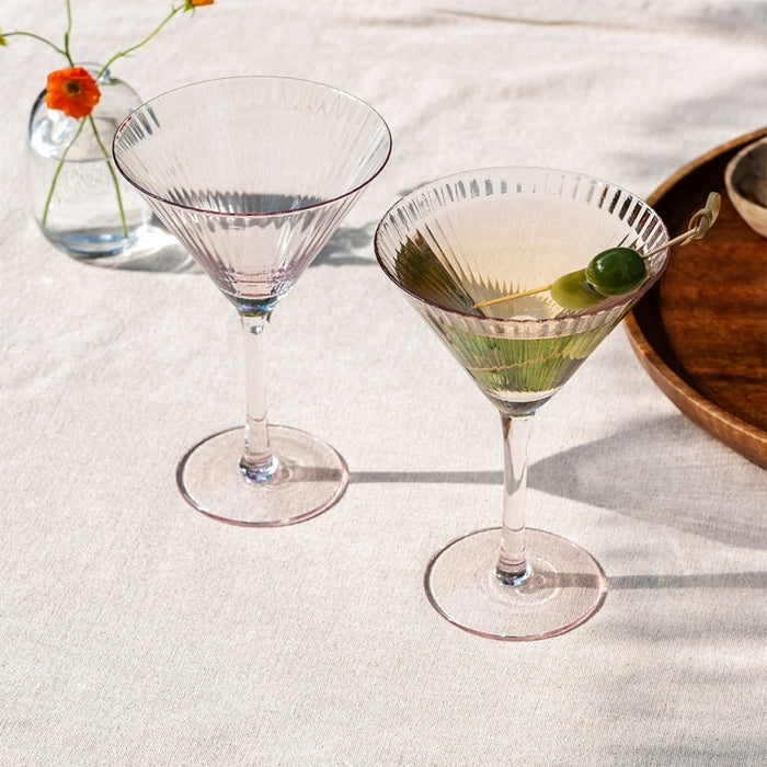 Pink Ribbed Martini Glasses - Boxed Set of 2