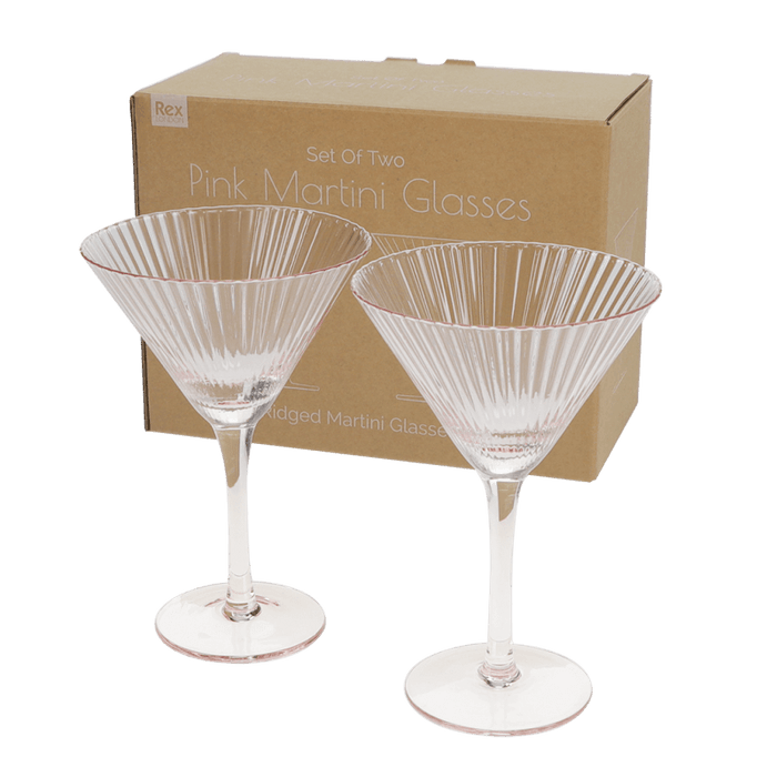 Pink Ribbed Martini Glasses - Boxed Set of 2