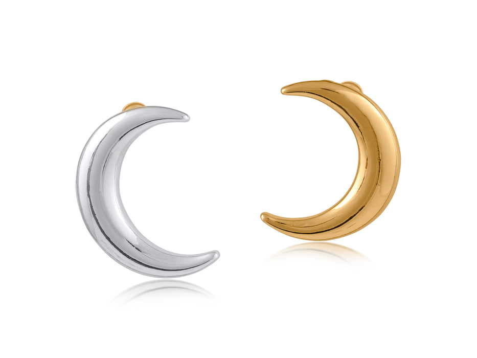 Two Tone Moon Stud Earrings