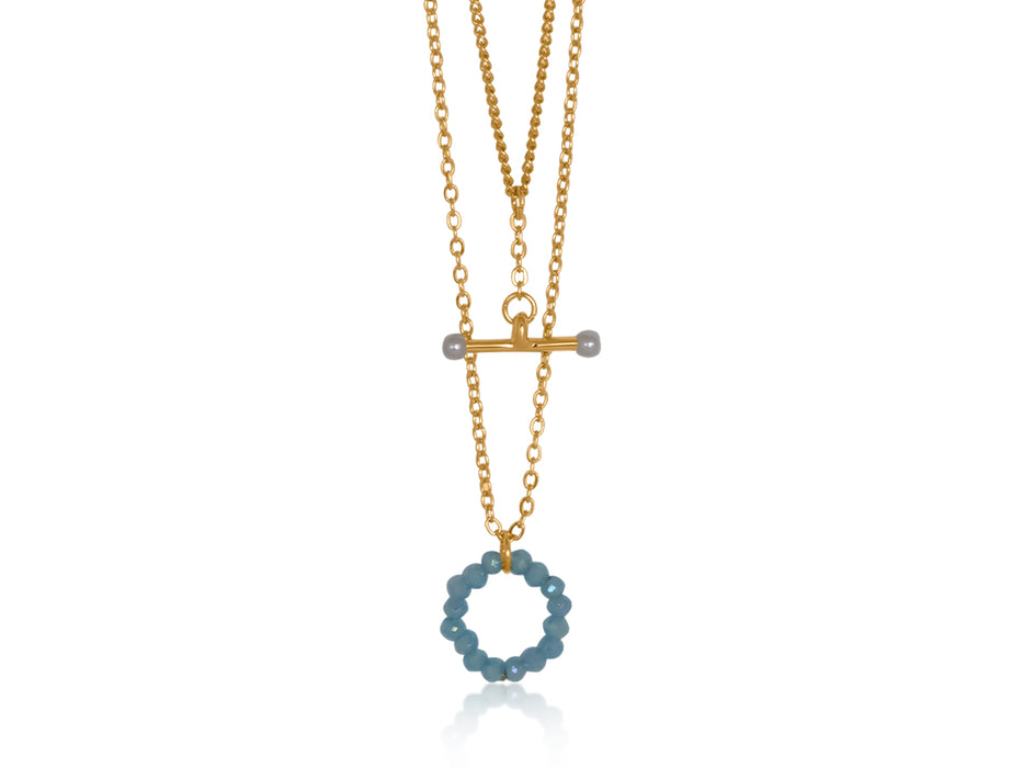 Set of Two Gold Necklaces in Ivory and Blue