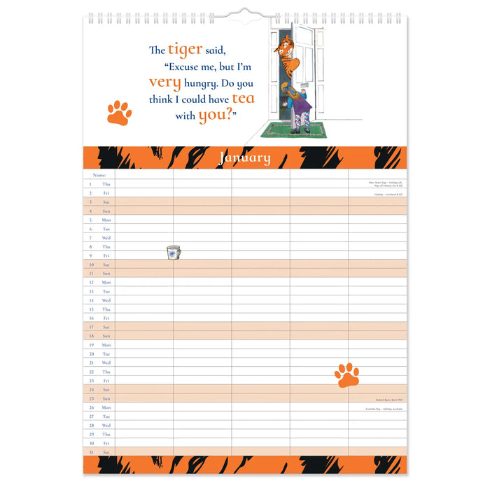 Tiger Who Came to Tea 2026 A3 Family Calendar