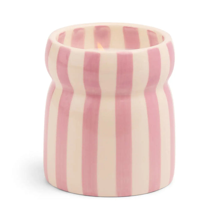 Pink Stripe Ceramic Candle - Grecian Sand