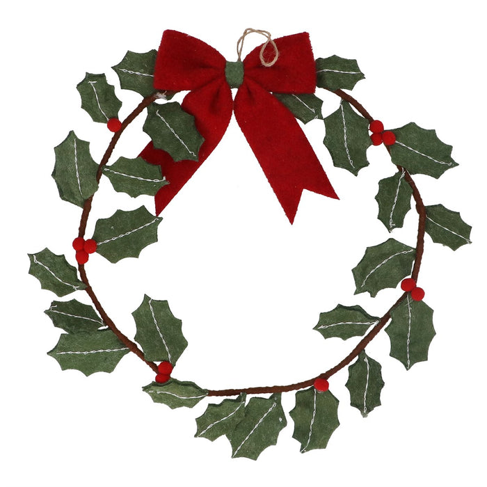 Felt Holly & Red Berries Wreath 37cm