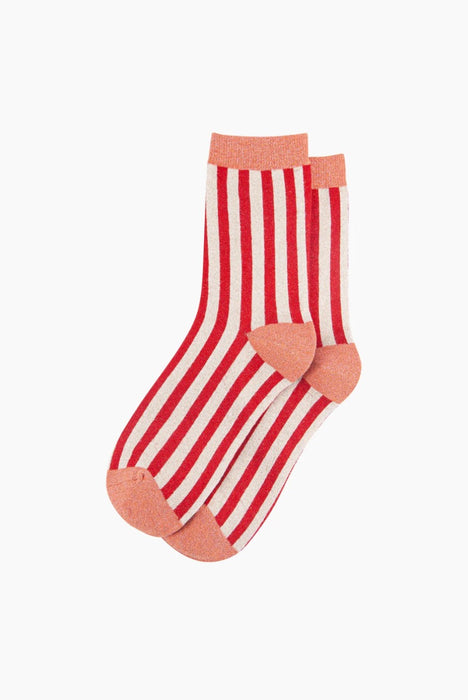 Stripes Combed Cotton Glitter Socks in Red/Orange