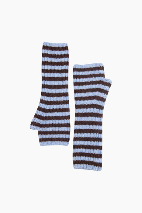 Striped Long Wrist Warmers in Blue & Brown