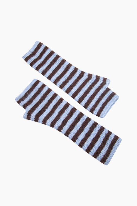 Striped Long Wrist Warmers in Blue & Brown
