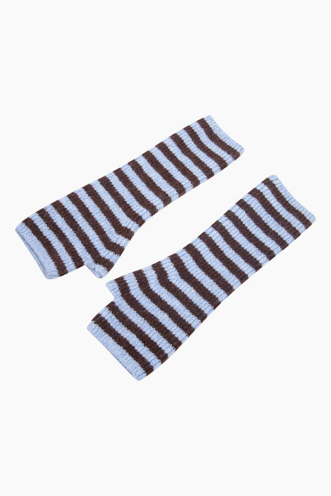 Striped Long Wrist Warmers in Blue & Brown