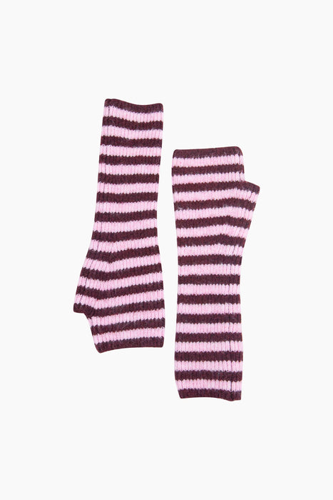 Striped Long Wrist Warmers in Berry & Pink