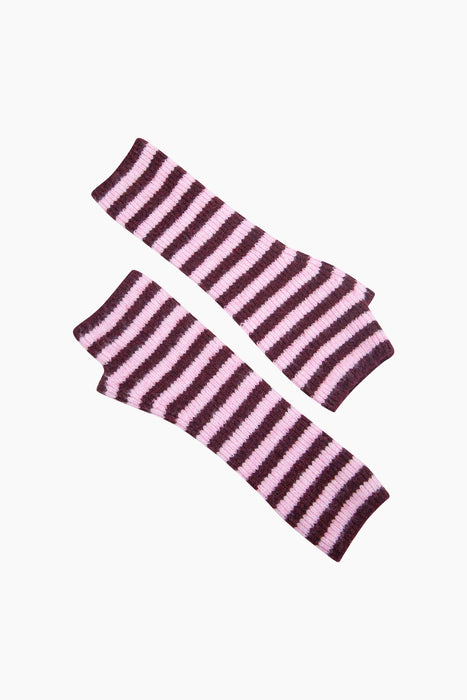 Striped Long Wrist Warmers in Berry & Pink