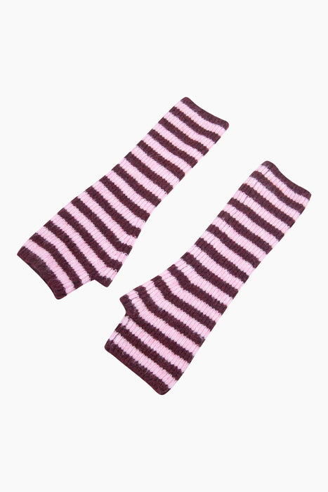Striped Long Wrist Warmers in Berry & Pink