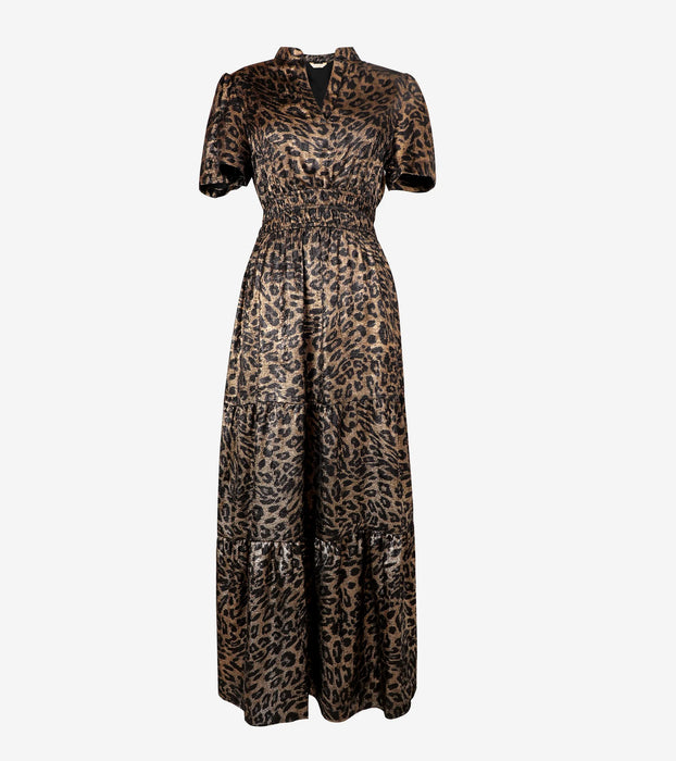 Gold Metallic Leopard Tiered Maxi Dress