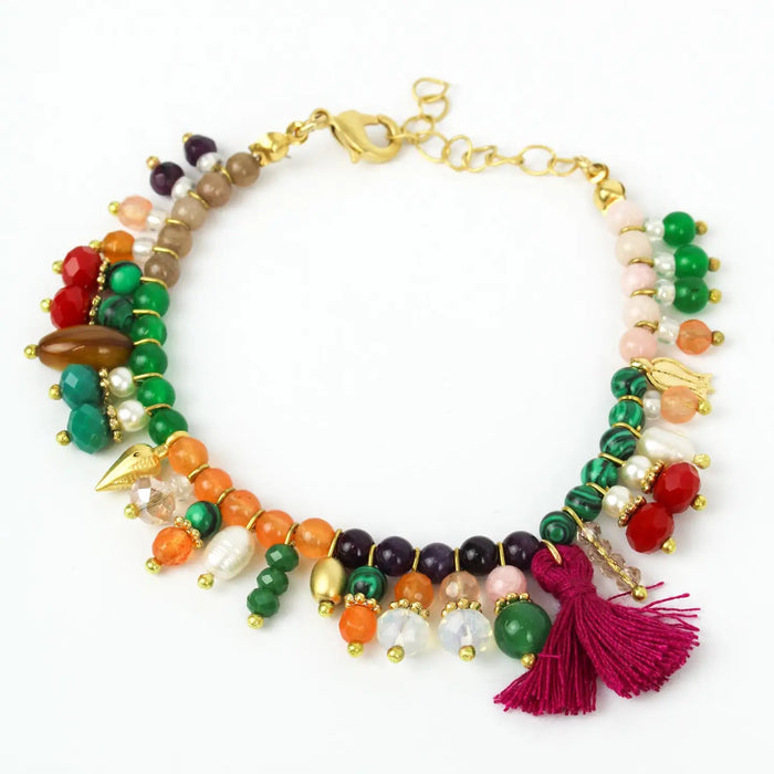 Multi-Beaded Charm & Tassel Bracelet