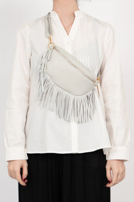 Italian Leather Tassel Half Moon Crossbody Bag