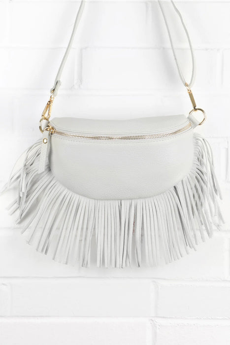 Italian Leather Tassel Half Moon Crossbody Bag