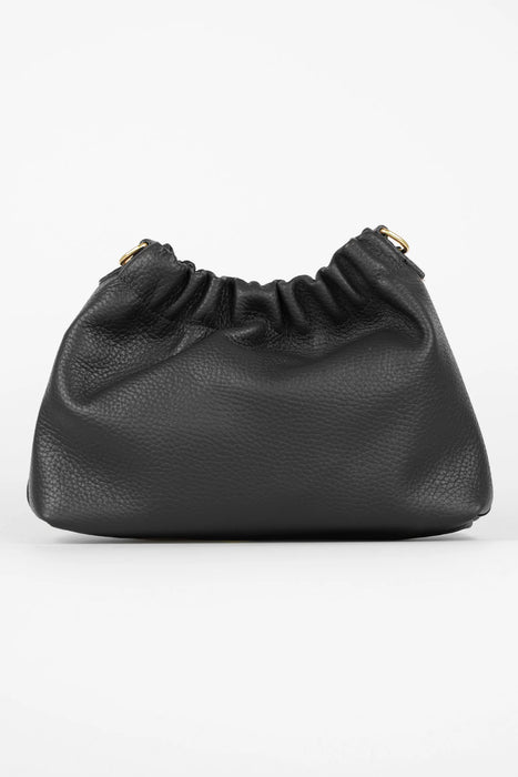 Hobo Style Italian Leather Pouch Bag in Black