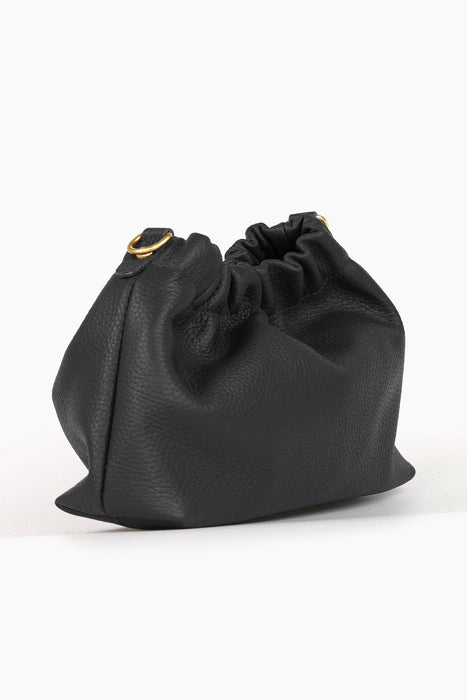 Hobo Style Italian Leather Pouch Bag in Black