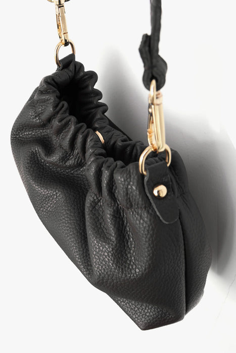 Hobo Style Italian Leather Pouch Bag in Black