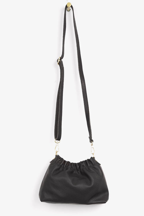 Hobo Style Italian Leather Pouch Bag in Black
