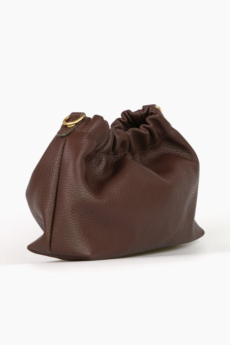 Hobo Style Italian Leather Pouch Bag in Chocolate