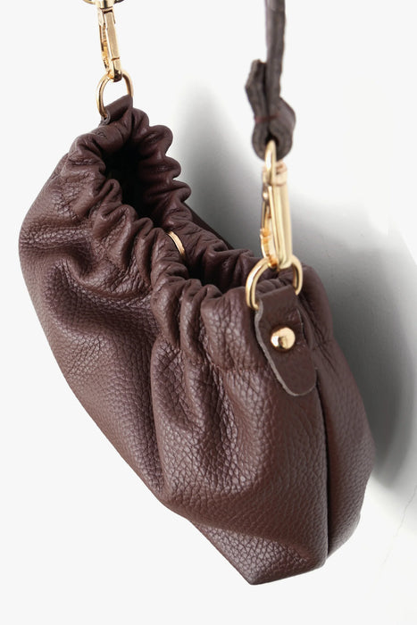 Hobo Style Italian Leather Pouch Bag in Chocolate