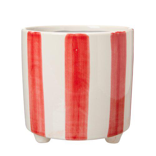 Red & White Striped Ceramic Plant Pots