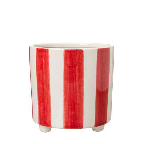 Red & White Striped Ceramic Plant Pots