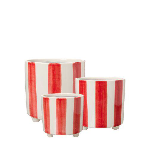 Red & White Striped Ceramic Plant Pots