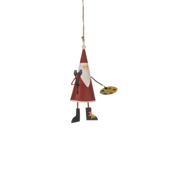 Artist Santa Tin Hanging Christmas Decoration