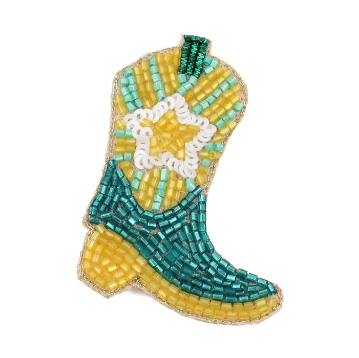 Cowgirl Boot Beaded Brooch
