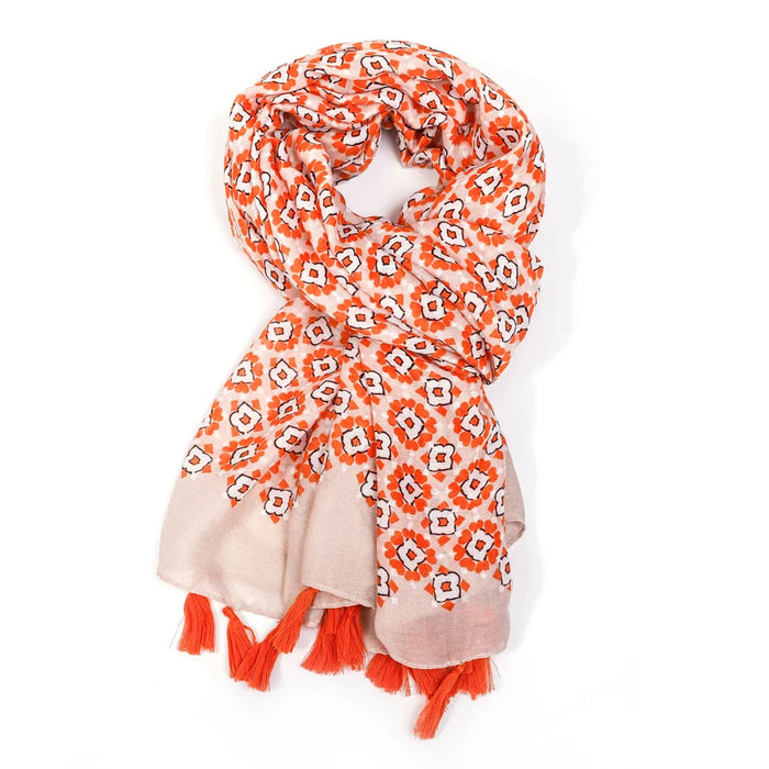 Flower with Tassels Scarf Orange