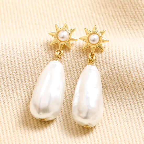 Sun and Pearl Drop Earrings