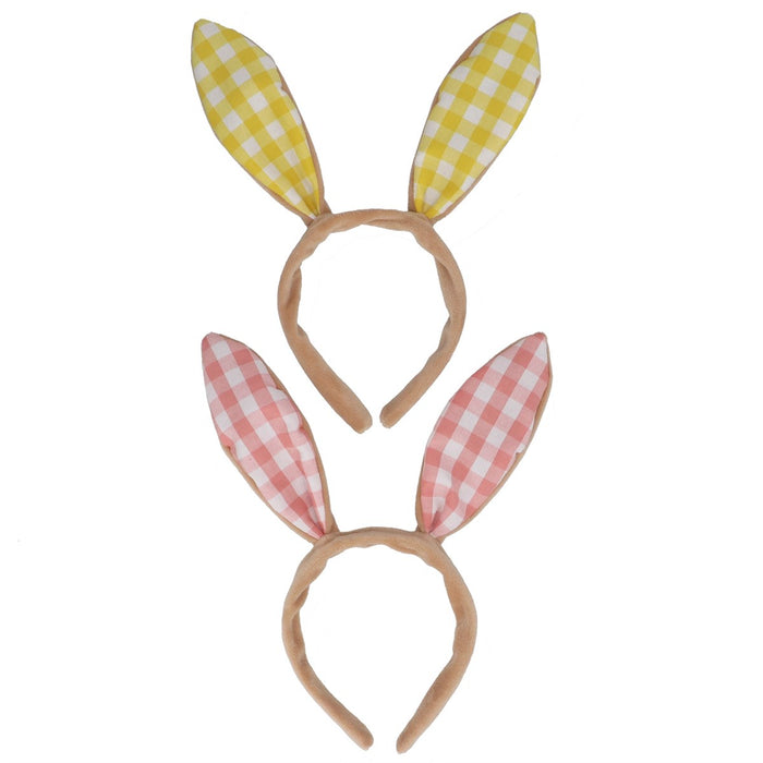 Yellow and Pink Gingham Bunny Ears Headbands