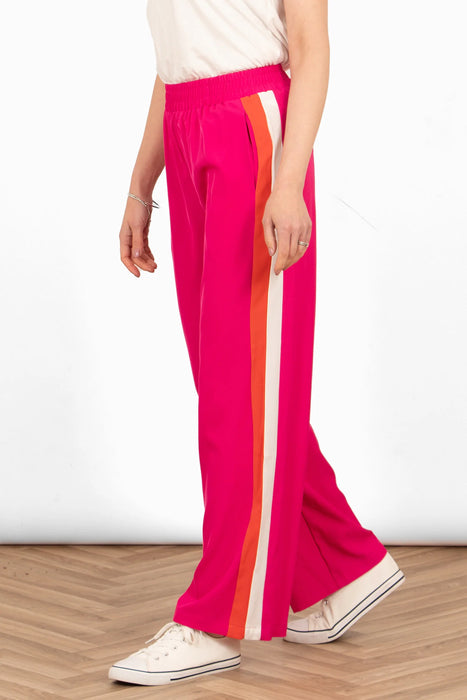 Rory Wide Leg Stripe Trousers in Hot Pink