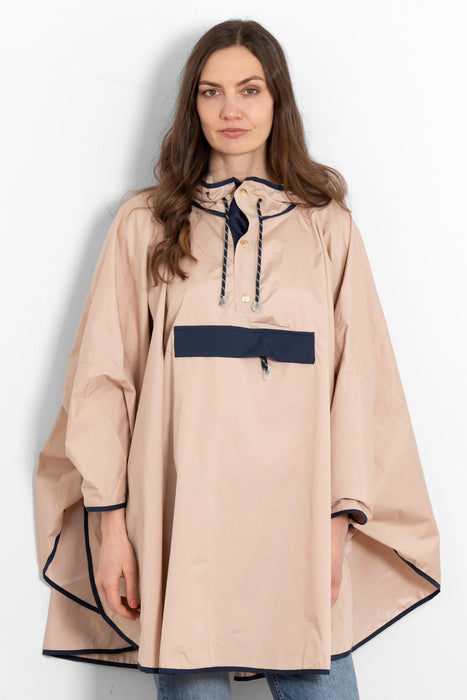 Stone & Navy Blue Rain Poncho